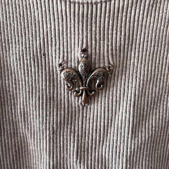 Royal plush tan beige ribbed sleeveless scoop neck tank top metal hardware logo - Picture 5 of 17